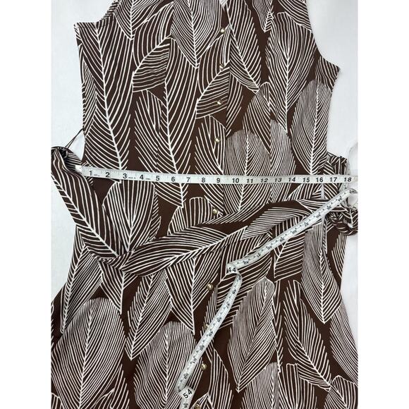 Talbots Jersey Shirtdress Linear Palms Neutral Boho Tie Packable Brown Medium - Picture 6 of 9